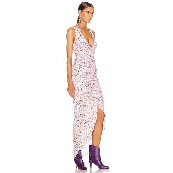 Nicholas Floral Silk Dress Drape Front Ruched Asymmetrical Gala Formal Size 14 - Picture 3 of 14